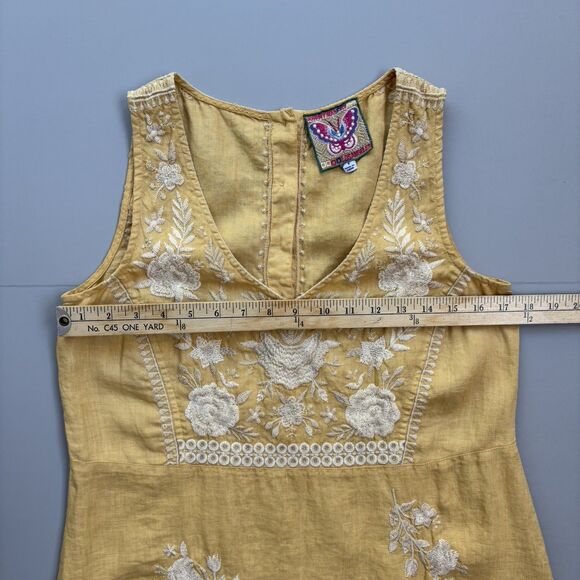 JOHNNY WAS BRIAR Dress Small Embroidered Buttoned Back Sleeveless Linen Washable - Picture 6 of 11